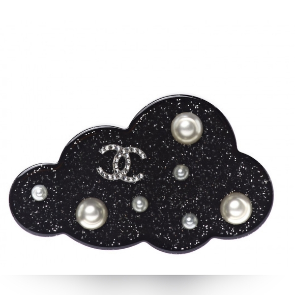 Glittered Resin Crystal Pearl CC Cloud Brooch Black Silver 2017S - Picture 2 of 4